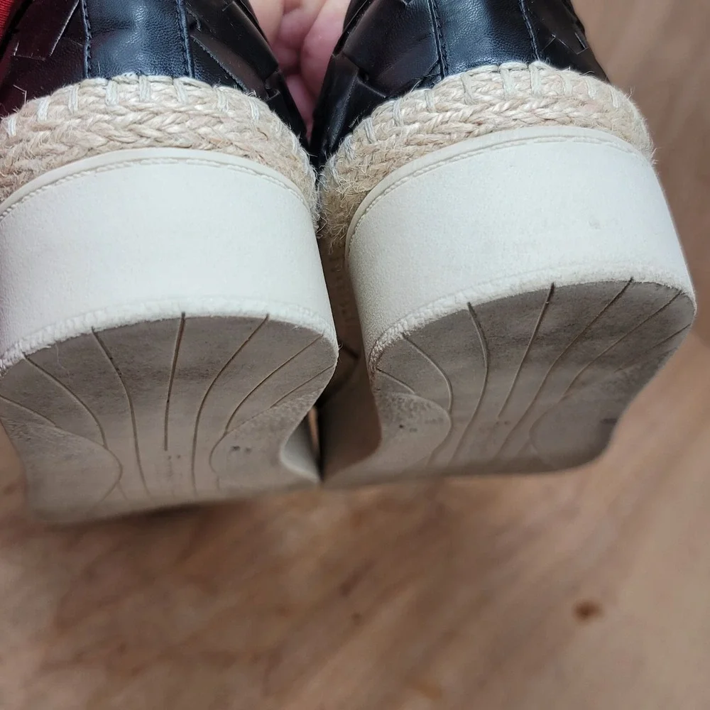 Franco Sarto Platform Shoes Women's 8.5 M Black Basket Weave Loafers Shoes